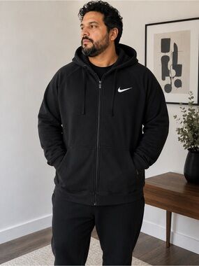 Nike Black Zip-Up Hoodie with White Swoosh